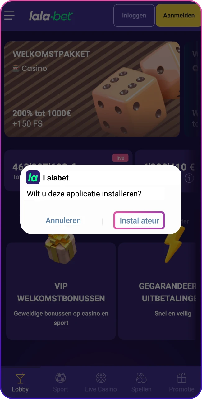Installeer de app snel en speel bij Lalabet.