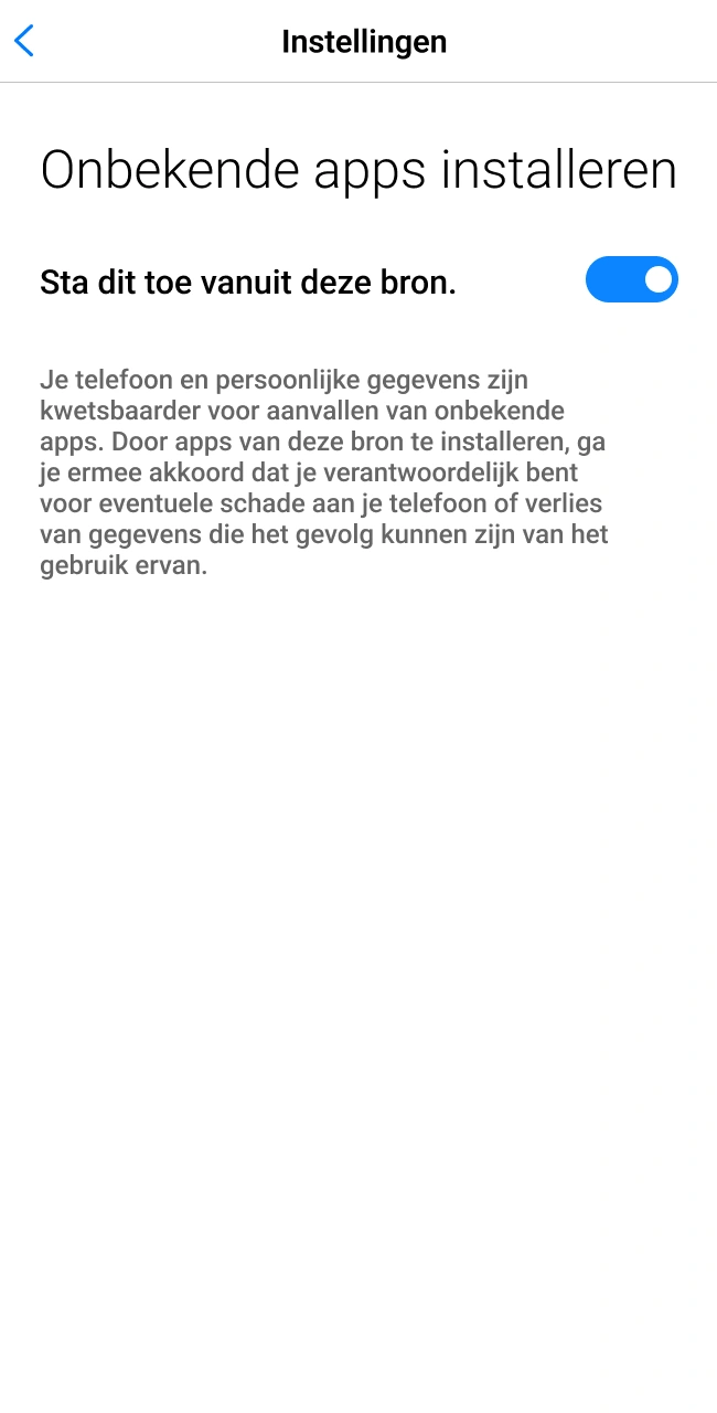 Open de instellingen van je telefoon en sta de installatie van onbekende bronnen toe voor de Lalabet app.