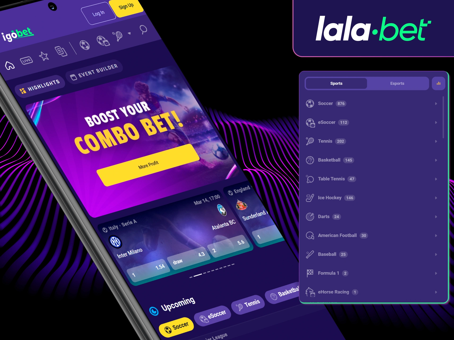 Bekijk het enorme aanbod aan verschillende sporten in de Lalabet wed-app, van voetbal tot esports.