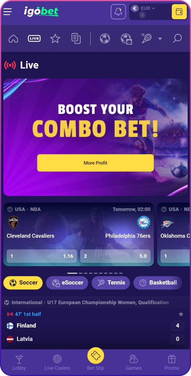 Gebruik de handige filters en zoek een event op basis van je favoriete sport, competitie of live wedstrijd bij Lalabet.