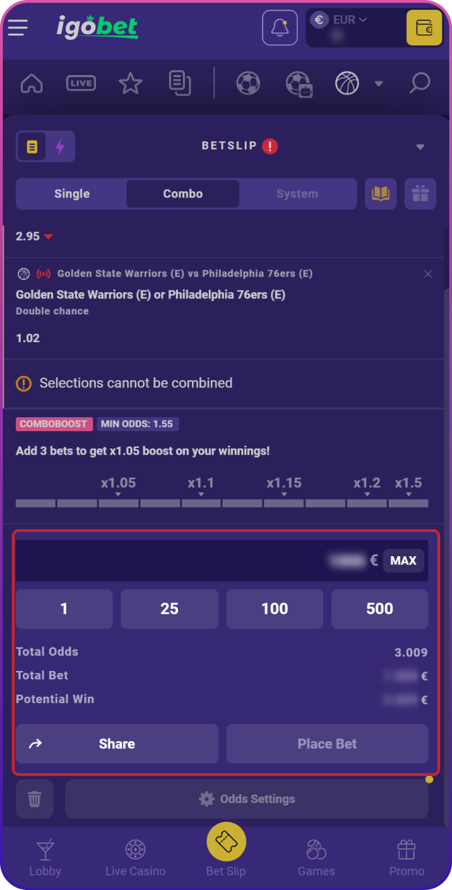 Bepaal je strategie, voer je inzet in, kies voor een enkelvoudige weddenschap of een combi en bevestig je bet bij Lalabet.