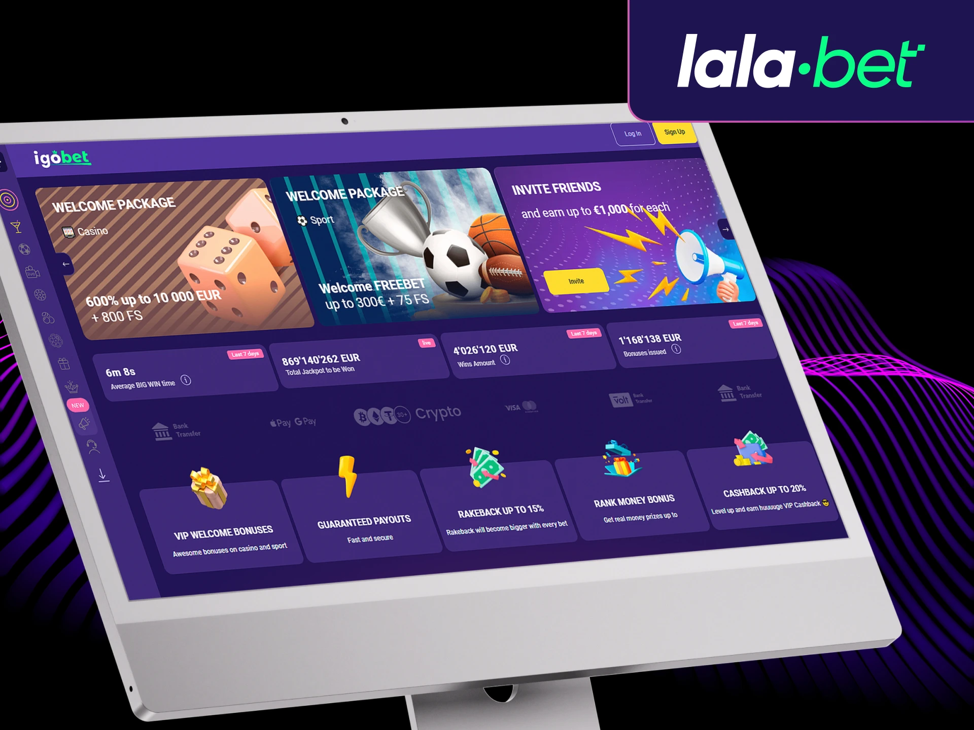 Speel direct via de Lalabet PC-client op Windows of macOS zonder extra installaties voor de meest actuele spelervaring.