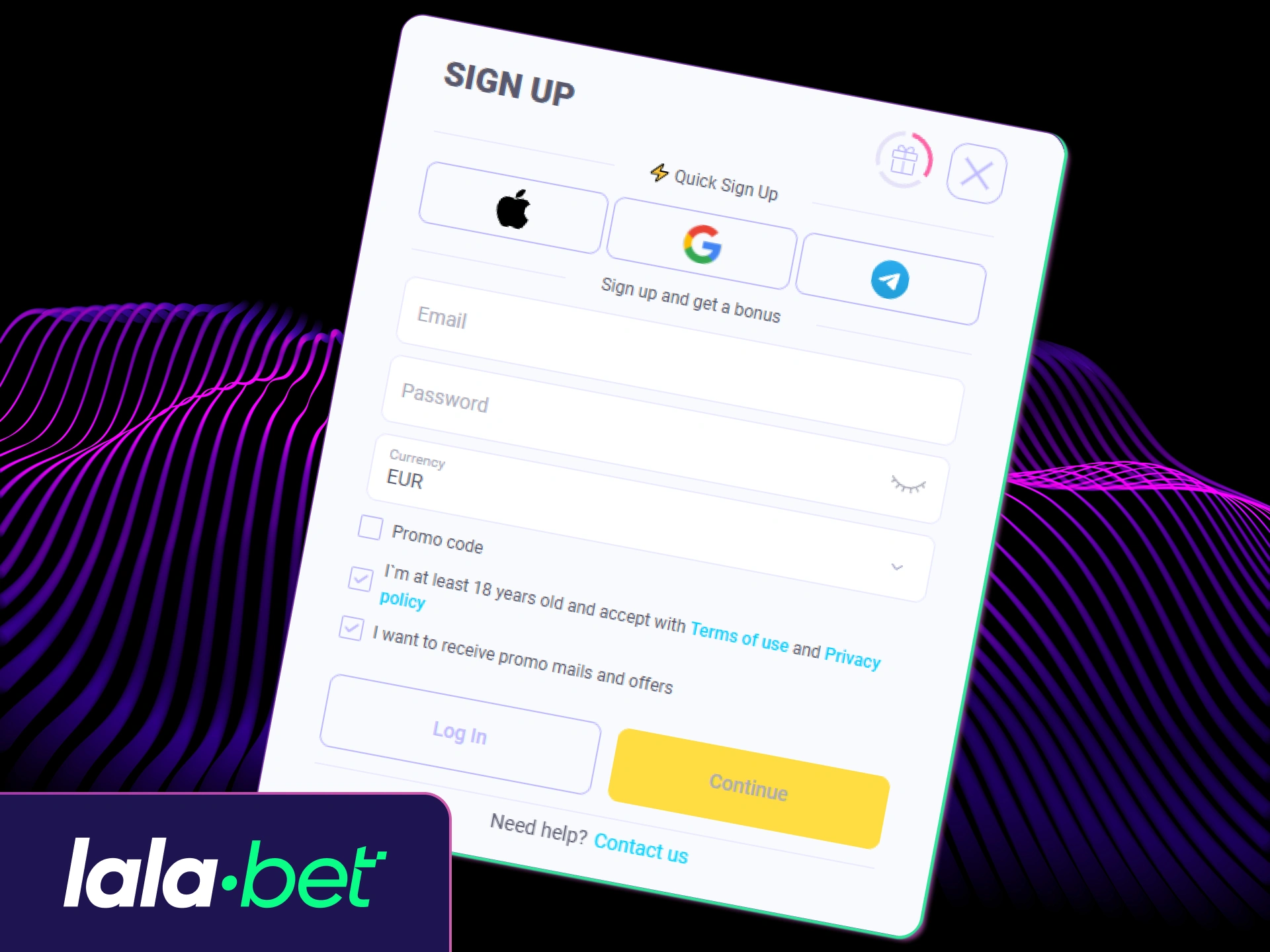Volg het eenvoudige registratieproces bij Lalabet om binnen enkele minuten je account te openen.