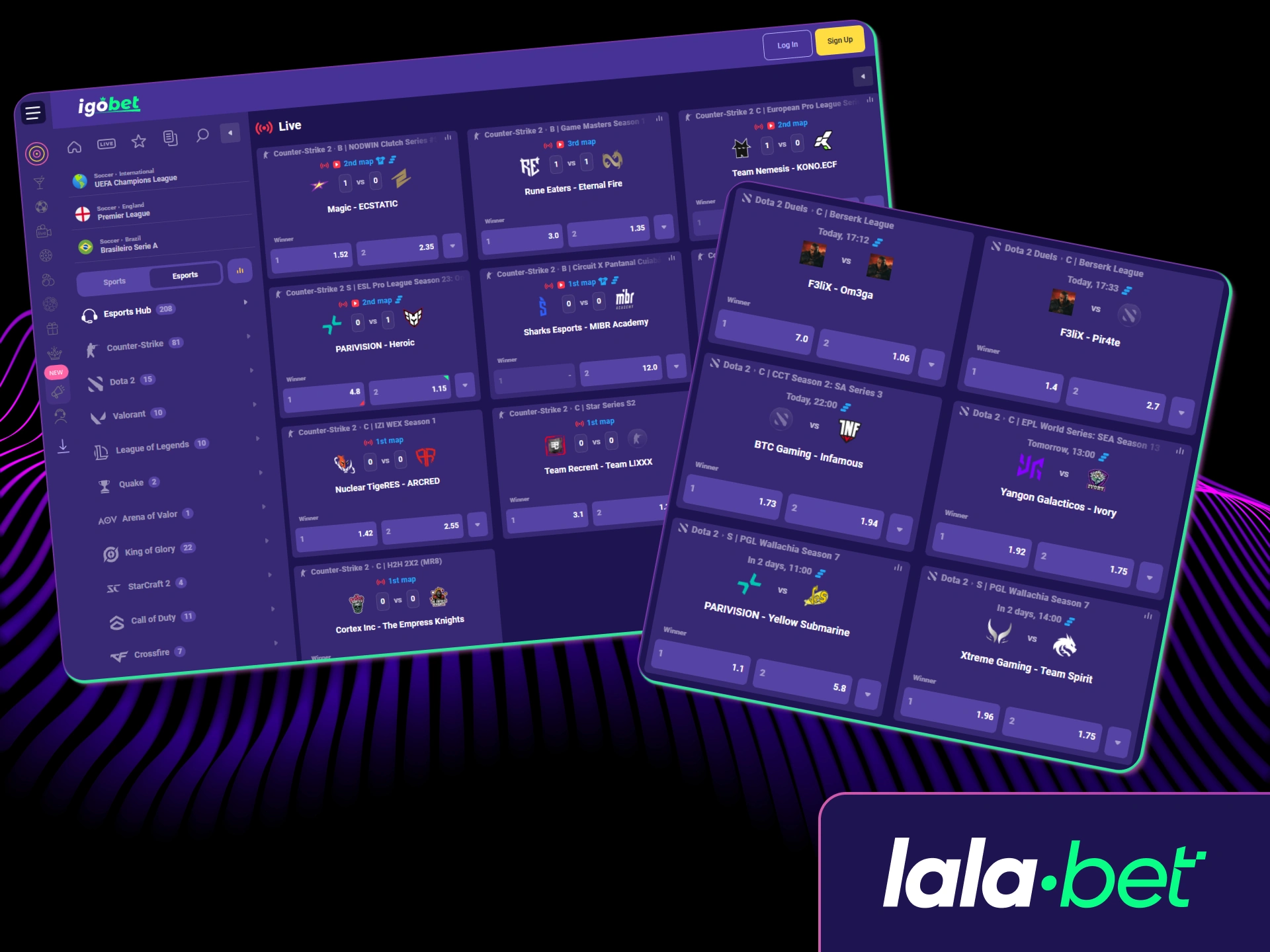 Ontdek de actie van virtuele sportweddenschappen bij Lalabet met 24/7 beschikbare markten en directe resultaten.