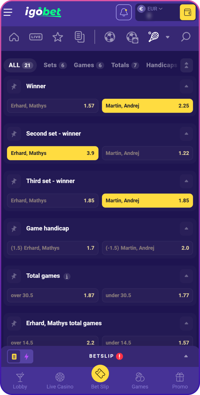 Vergelijk de odds en tik op de quotering om deze direct aan je Lalabet betslip toe te voegen en je inzet te bepalen.